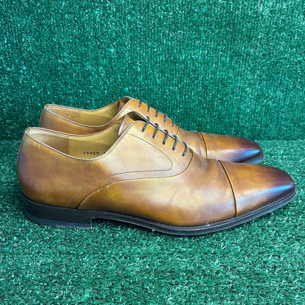 Magnanni Leather Cap Toe Lace Up Burnished Oxford Brown Dress Shoes Mens Sz 11.5